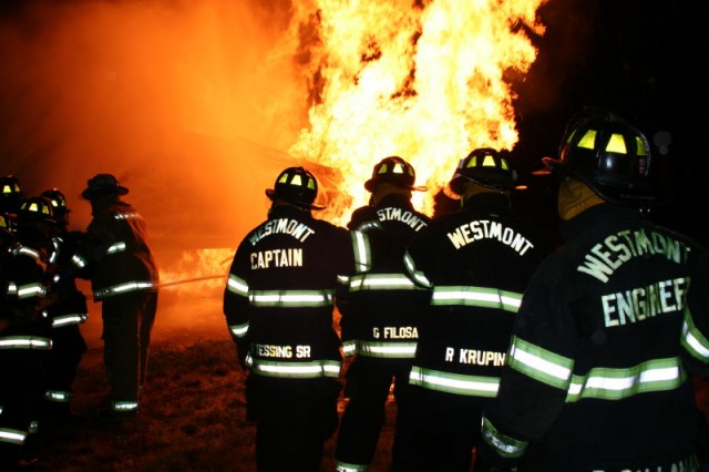 9/11/07 - Propane training at the Camden County Fire Academy.  Captain Bill Tessing, III, Firefighters Greg Filosa and Bob Krupinski and Engineer Bob Callahan man the safety line.