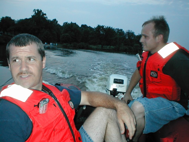 7/5/2005: Lt. Steve Settles navigates as Eng. Bob Callahan steers the boat on Cooper River.